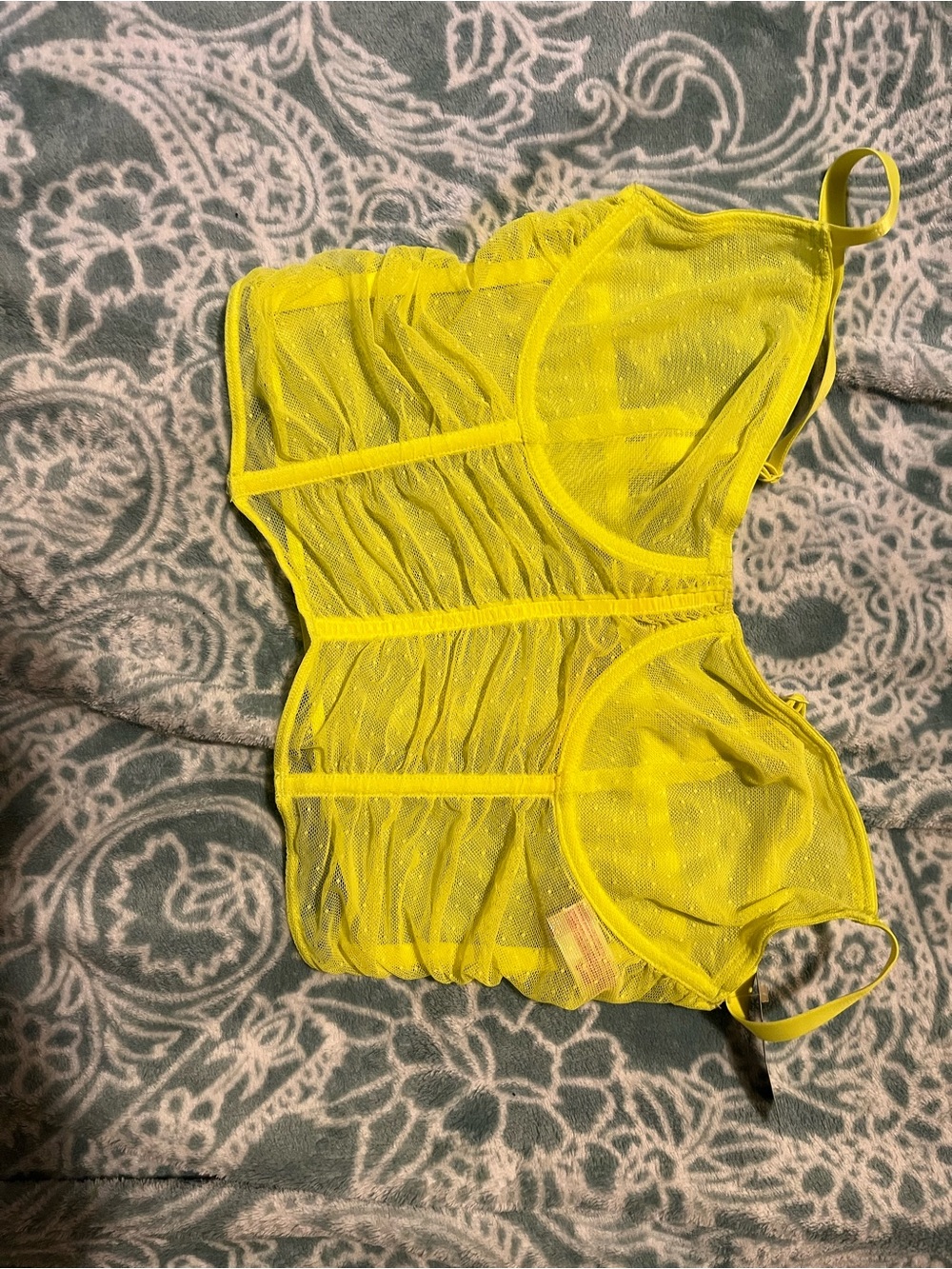 Sheer Neon Yellow Lace-Effect Bralette Top